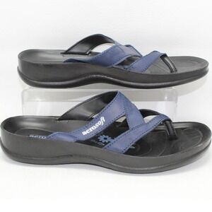 Aerosoft Womens Navy Blue Comfort Thong Wedge Sandals Cross Strap Flip Flops